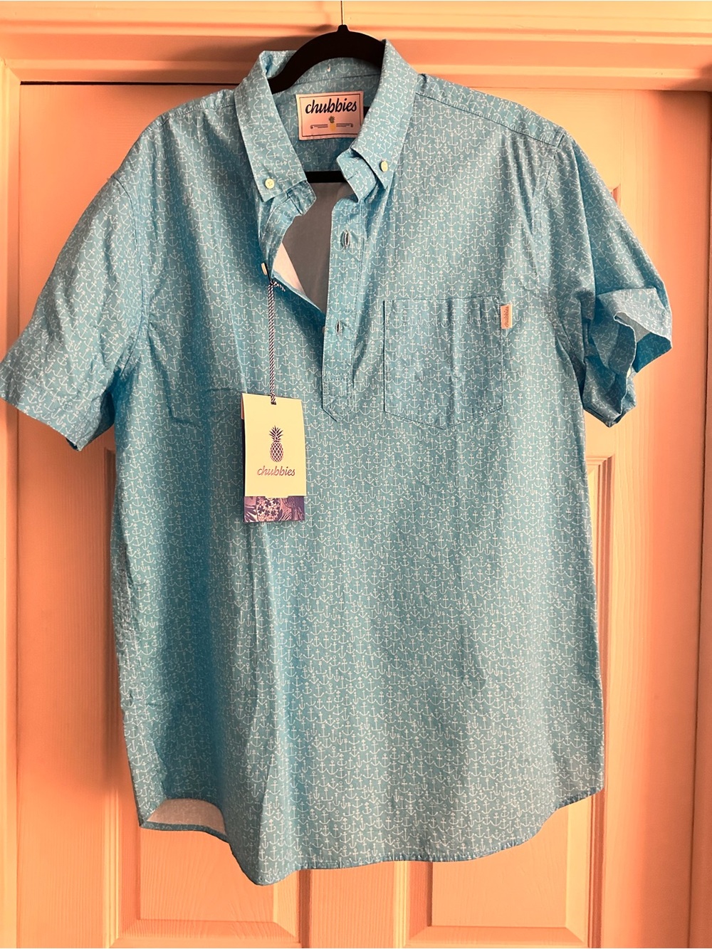 chubbies Light Blue Anchor-Print Short-Sleeve Button-Down Shirt